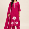 Fuchsia Floral Embroidered Suit Set on the same female model, pose 1