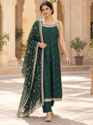 Green Embellished Suit Set model product image 3